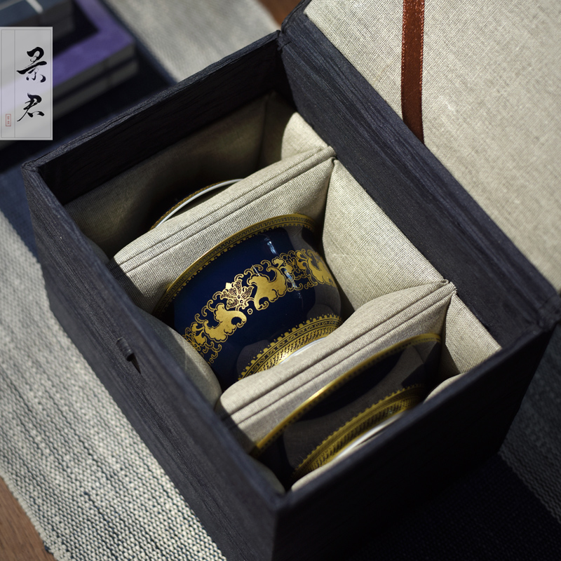 JingJun jingdezhen ceramics hand - made ji blue paint all hand tureen lid cup kung fu tea set