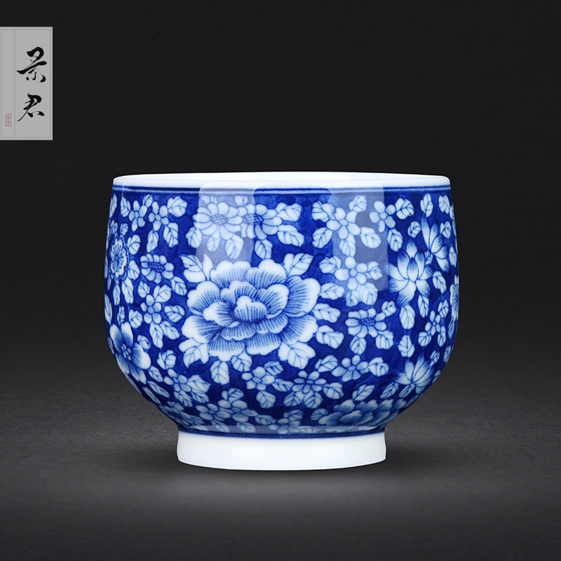 JingJun jingdezhen ceramic cups kung fu masters cup hand - made green flower porcelain sample tea cup small teacup full manual