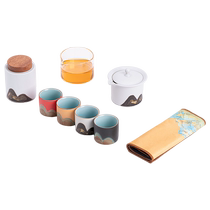 Sus ceramic hand-painted glaze painted with colorful thousands of miles Jiang Shan four-color cup cloud pot suit Yalbai Ventron Creative Companion Gift Set