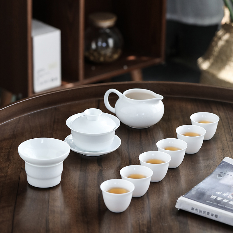The Sioux ceramic kung fu tea set round bamboo tea tray assembly Japanese contracted white porcelain
