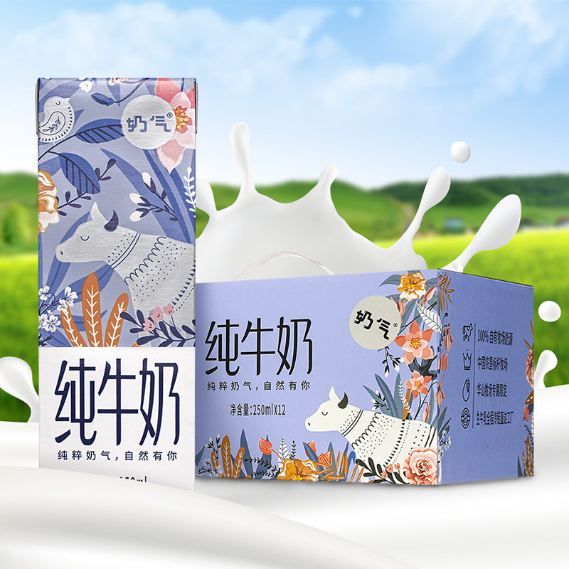 华山牧奶气纯牛奶饮料食品饮品乳制品250ml*12盒早餐牛奶礼盒装 *2件