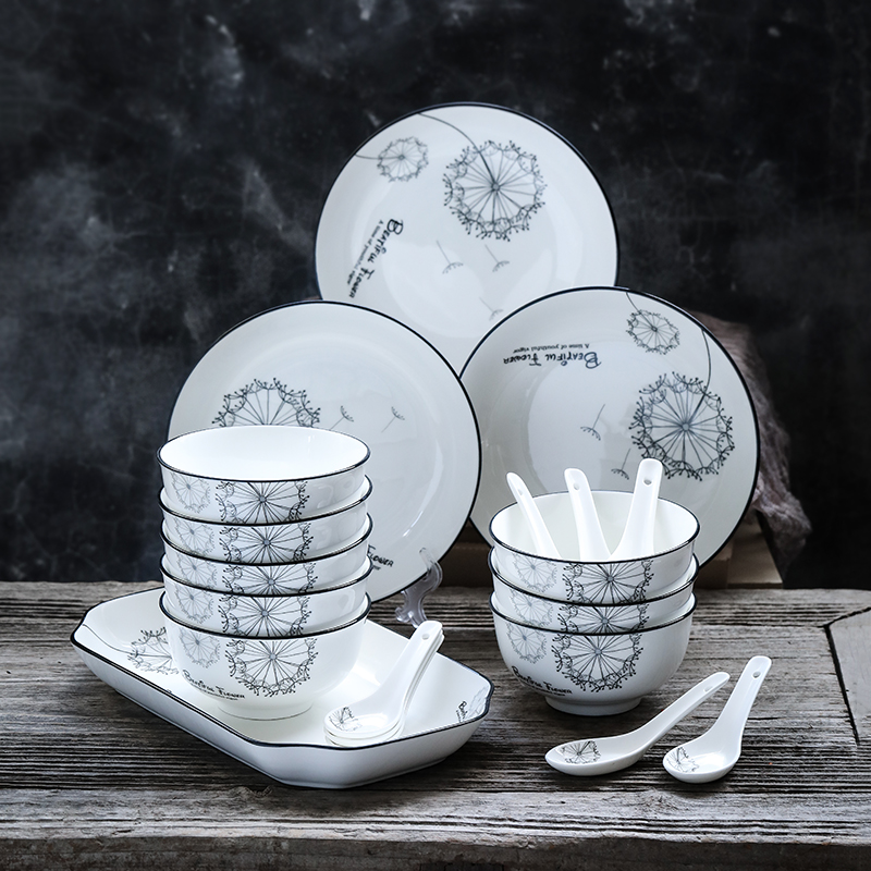Su ceramic tableware dishes suit dandelion contracted household bowls plates spoons 20 Chinese high - grade tableware