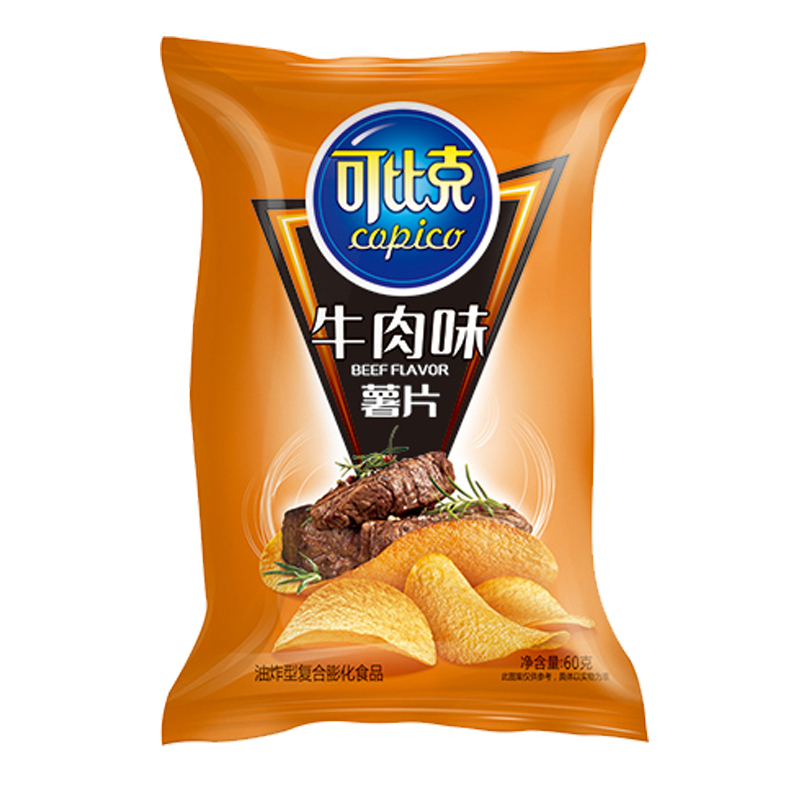 可比克袋装薯片牛肉味60g休闲零食礼包膨化食品办公室