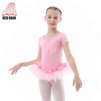Red Rain Dance Dress Children Ballet Dresses Girls Short Skirts Short Sleeves Body Practice Dresses Dress Dancing Skirts
