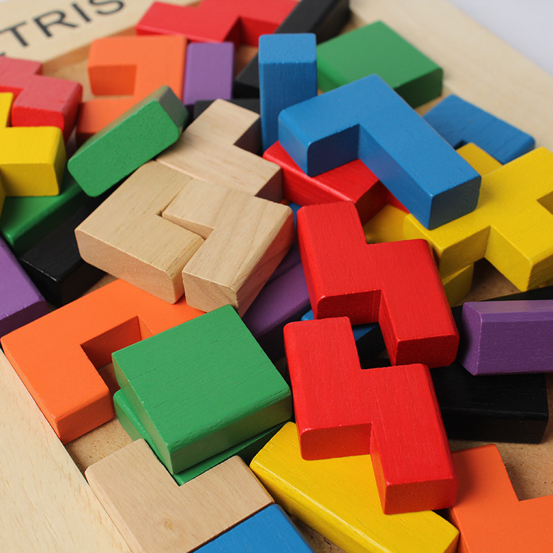 实木俄罗斯方块智力积木儿童益智玩具拼图拼板幼儿园大中班区教具