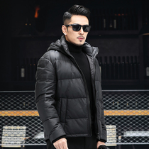 Cowhide down jacket male hooded removable velvet padded Haining leather winter fur jacket coat tide