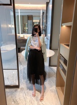 20 new niche designers can wear four seasons black medium long pleated irregular dots mesh skirt