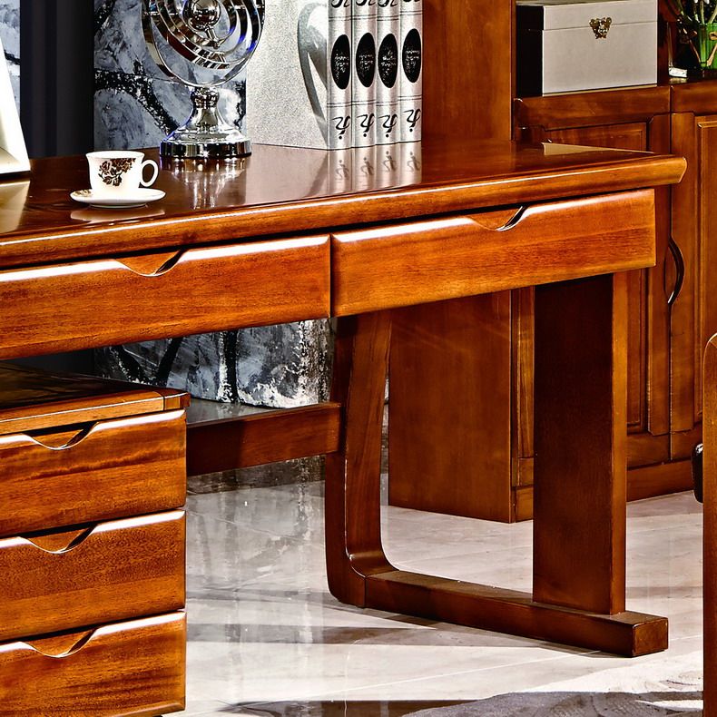 全实木 深色楠木 中式书桌办公桌电脑桌书台 书房家具yp