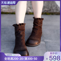 Artmu Amu original retro handmade flat-bottom boots ruffled boots new leather womens boots