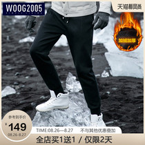  WOOG2005 plus velvet thickened loose mens casual pants 2021 winter trend small foot guard pants closed long pants