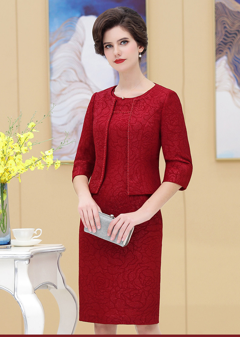 清凡婆婆妈妈参加婚礼服两件套装2021秋季宴会气质礼服高贵红礼装