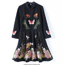 Luojia RMOJUL womens ethnic style collar buckle butterfly embroidered dress QC