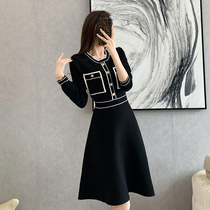 RMOJULA character small black dress 2022 spring autumn season new small sub-display slim and high knit dress female Roof