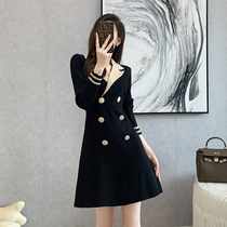 RMOJUL suit collar with high waist A character commute sweater dress with slim knit dress 2022 Chunqiu Womens new Roof