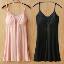 Women Summer Modal Nightdress With Chest Padded Pajamas Camel Vest Dress base skirt Home Short Skirt