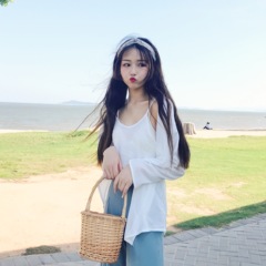 2017韩版新款沙滩套秋装纯色百搭防晒衣+背心上衣两件套