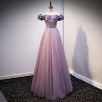 Banquet evening dress female 2021 new high-end temperament socialite purple fantasy fairy long host dress