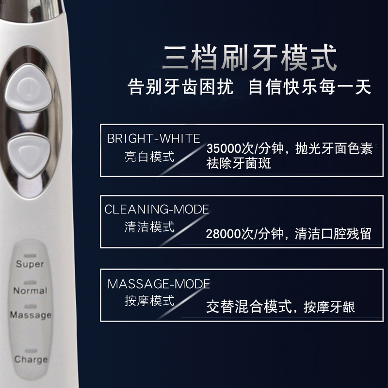 seago/赛嘉成人声波电动牙刷充电式自动牙刷软毛美白/5刷头SG-917产品展示图2