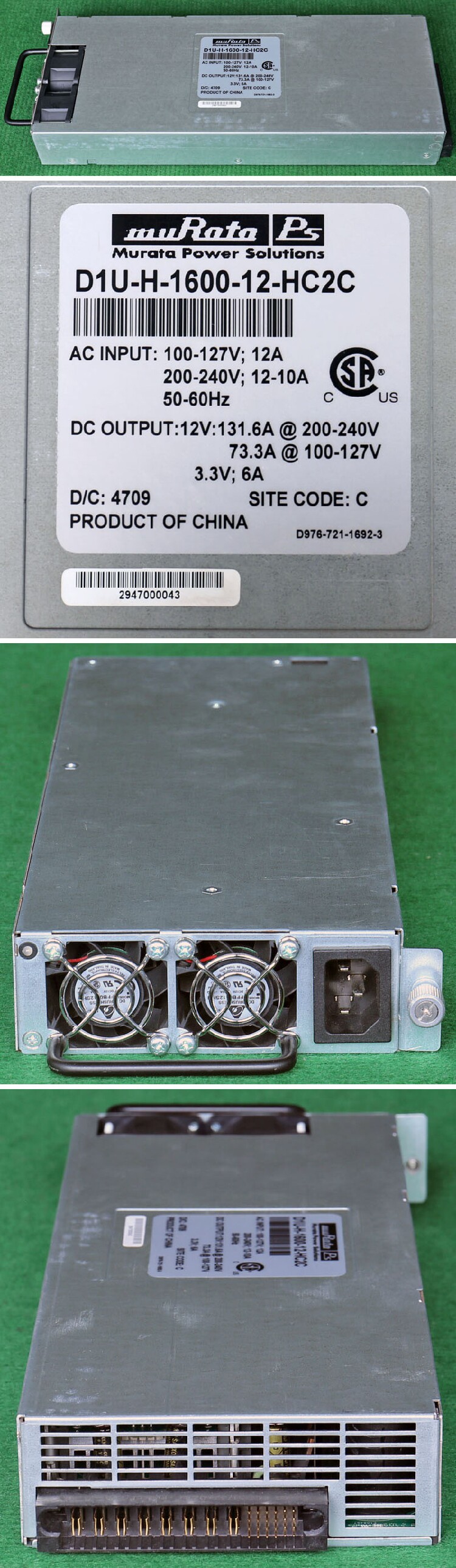 日本村田d1u-h-1600-12-hc2c 刀箱服务器电源 原装拆机