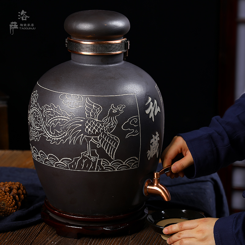 Ceramic jar 20 jins 30 jin jin Yang mei it barrels of wine pot seal carving 50 mercifully it wine bottle