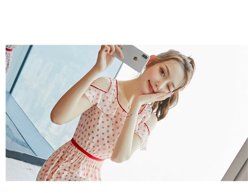 Phụ nữ mùa hè 2021 váy mới cổ tích rừng siêu tiên eo nhỏ một đường sóng chấm váy voan - A-Line Váy