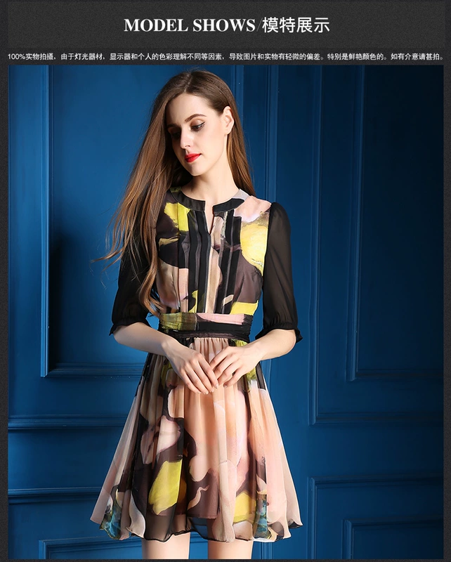 Basili 2020 Sản phẩm mới mùa hè của phụ nữ Châu Âu và Mỹ Váy chữ A giữa tay áo nửa hở cổ áo giữa eo váy in họa tiết - Sản phẩm HOT