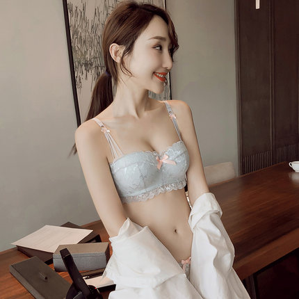 送内裤性感舒适蕾丝边无痕无钢圈聚拢文胸罩小胸加厚款内衣1/2杯-tmall.com天猫