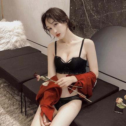 荷韵阁聚拢内衣套装半杯深V性感蕾丝文胸手掌杯上托调整收副乳罩-tmall.com天猫