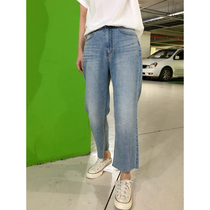 (Spot second hair) Joo Korean straight Joker slim high natural waist female thin jeans D