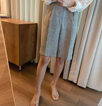 Spot-on-spot Joo Korea High-end Temperament Linen Grey Suit Shorts D