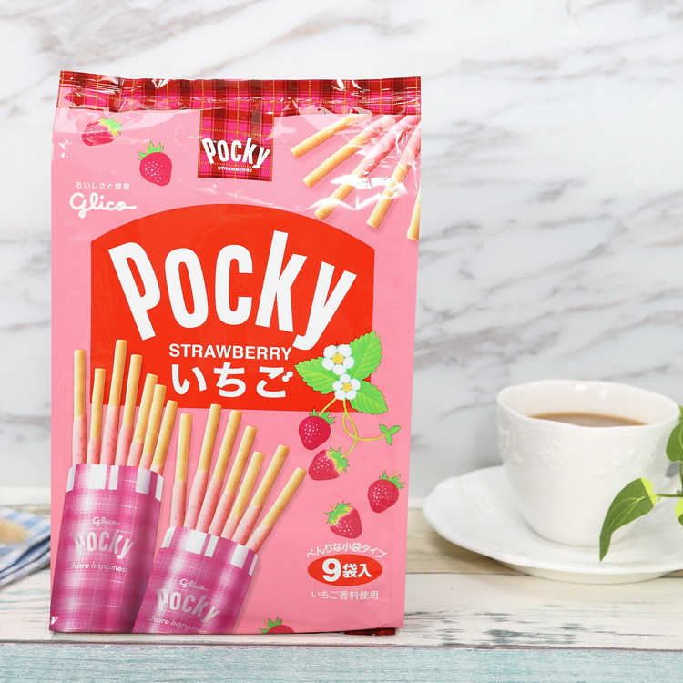 日本进口零食*glico固力果百力滋草莓奶油饼干棒119g 9袋入 8737
