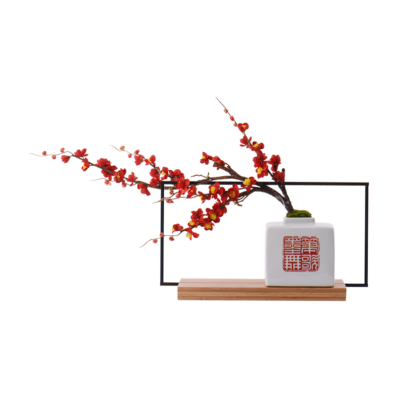 Ceramic vase furnishing articles, the sitting room is the study of new Chinese style name plum flower potted flower, flower implement example room dry flower, flower art as a whole