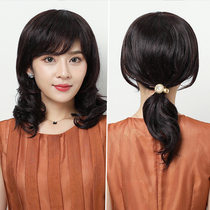 Wig female hair natural full head sleeve type large wave long curly hair middle-aged mother temperament collarbone hair real hair Silk