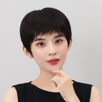 Wig short hair female real hair middle-aged and elderly mother Lady short straight hair real hair silk natural full headgear wig set