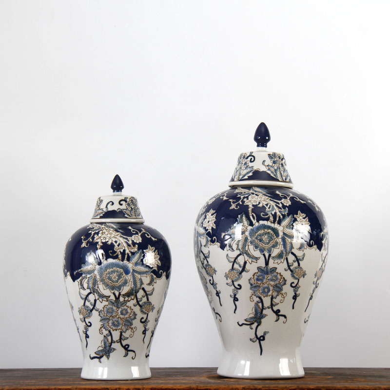 The rain tong household general | pot - bellied of blue and white porcelain jar jar marriage home furnishing articles ornaments of jingdezhen ceramic decoration blue and white