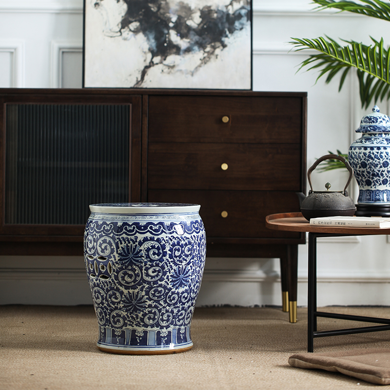 Blue and white porcelain who ceramic who is block between the new Chinese style drum who floor example soft outfit decoration furnishing articles