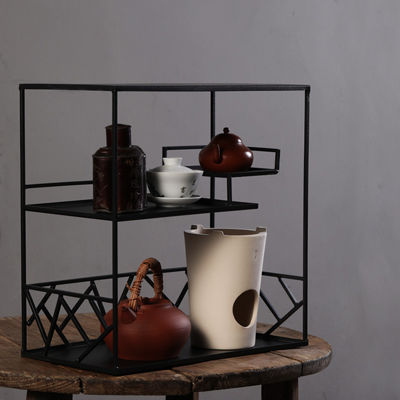 It rich ancient frame tea rack desktop, wrought iron stupa pavilion tea cups, receive the teapot tea set the display shelf