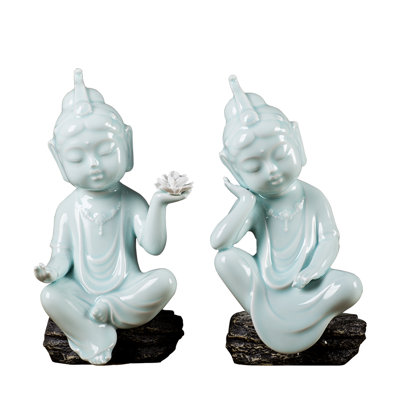 Celadon ceramic zen zen furnishing articles guanyin Buddha zen meditation Buddha express with lotus study home furnishing articles