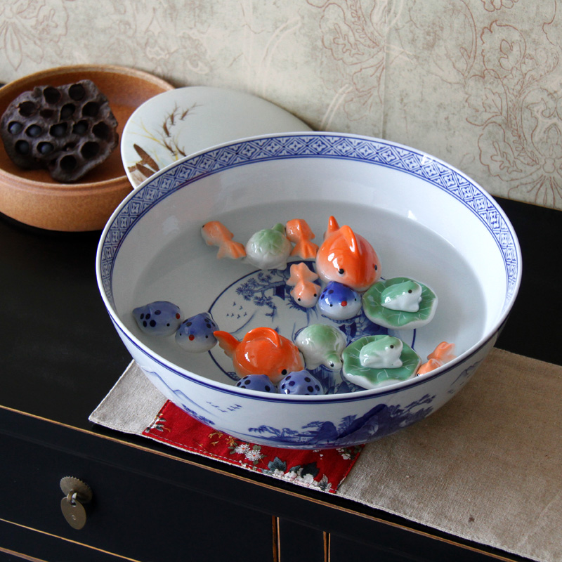 Jingdezhen blue and white porcelain basin pickled fish pickled fish bowl of boiled fish soup bowl basin blue and white porcelain bowls