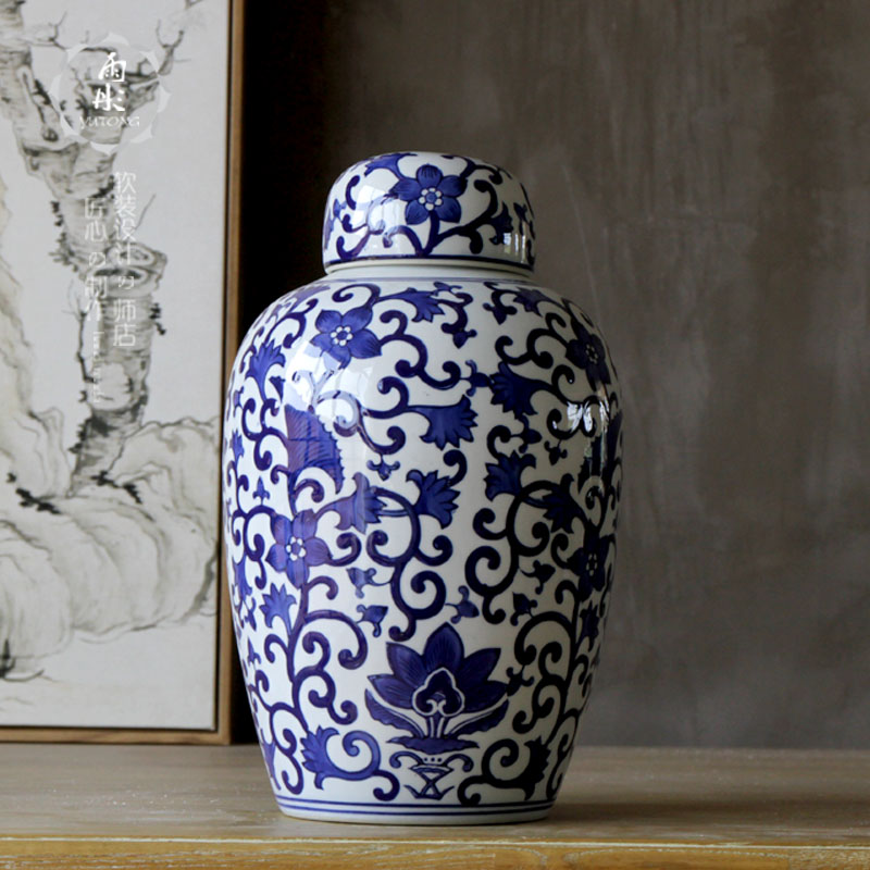 Rain tong home |/blue and white porcelain is the name plum flower drum marriage room multi - functional furnishing articles furnishing articles ornaments of jingdezhen ceramics