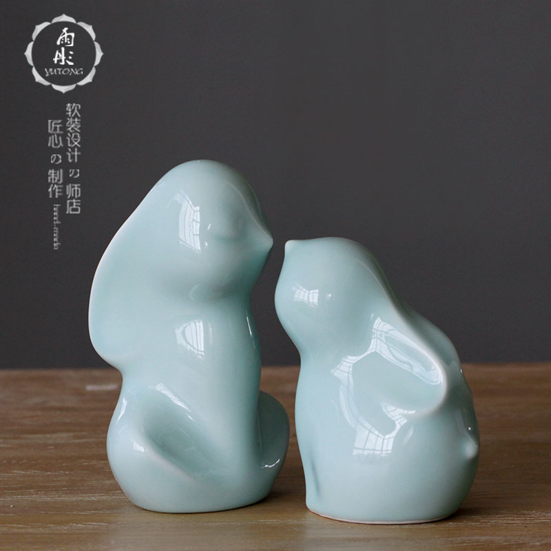 Jingdezhen ceramic gurgle creative wedding gift item ceramic rabbit rabbit office furnishing articles ornaments ornament