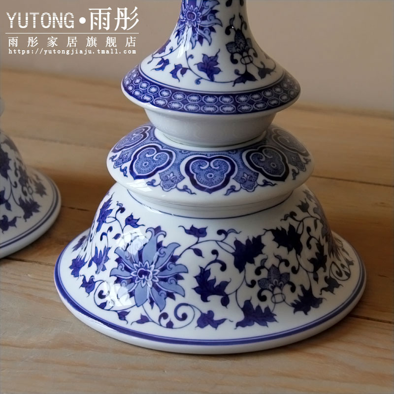 Jingdezhen blue and white porcelain high candlestick creative ceramic candelabra handicraft zen ceramic decorative furnishing articles