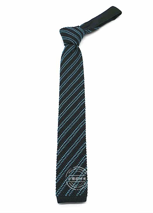 小排的时光 蓝色斜条纹针织平头领带 5cm窄版 男士 正装休闲韩版_7折