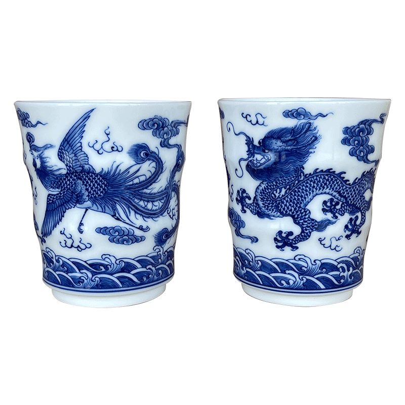 Those jingdezhen blue and white nine calcinations hand longfeng hand made blue and white porcelain cup cup bamboo cup