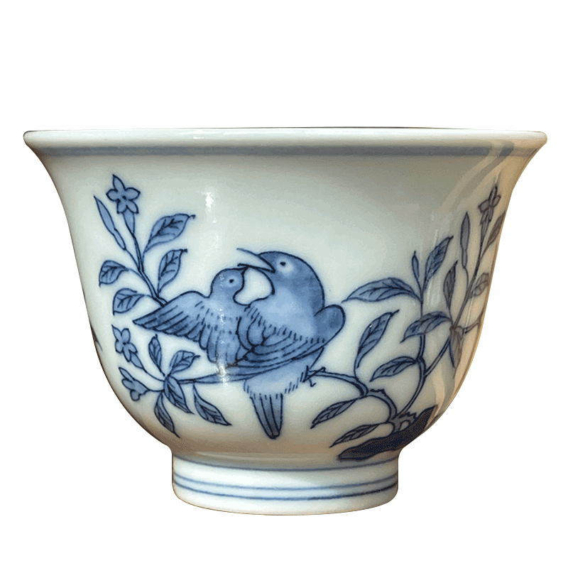 Jingdezhen spring auspicious jade Zou Jun up system with imitation in blue and white cow flowers and birds painting of the bell cup