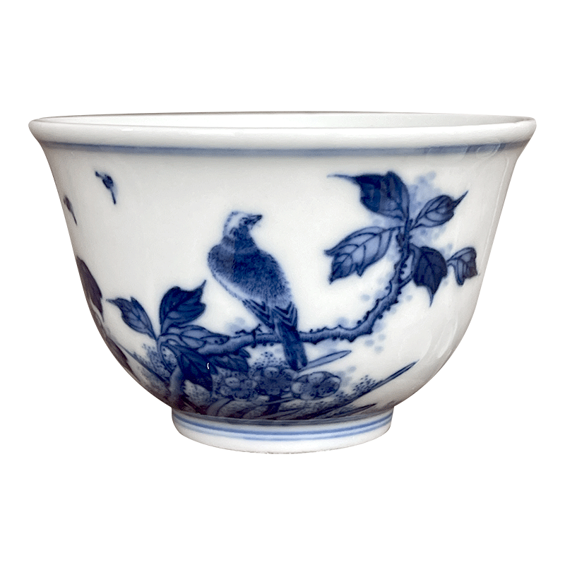 Jingdezhen lesser RuanDingRong made lesser hand - made of blue and white porcelain with a silver spoon in its ehrs expressions using the to white - crested sample tea cup