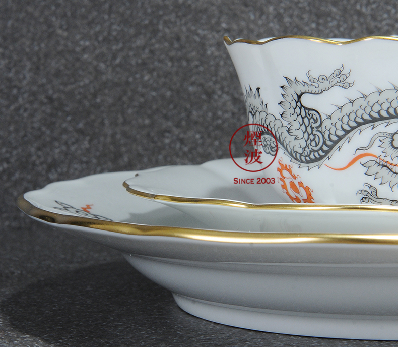 German mason new clipping black Ming dragon MEISSEN porcelain teapot teacup tea set group