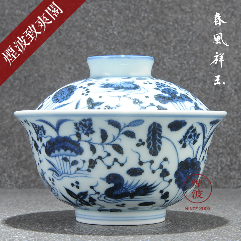 Those jingdezhen spring auspicious jade Zou Jun blue and white porcelain up system with hand - made fish grain tureen