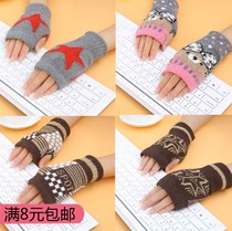Autumn and winter knitted wool fashion gloves five-pointed star men and women half finger gloves students open finger typing warm gloves