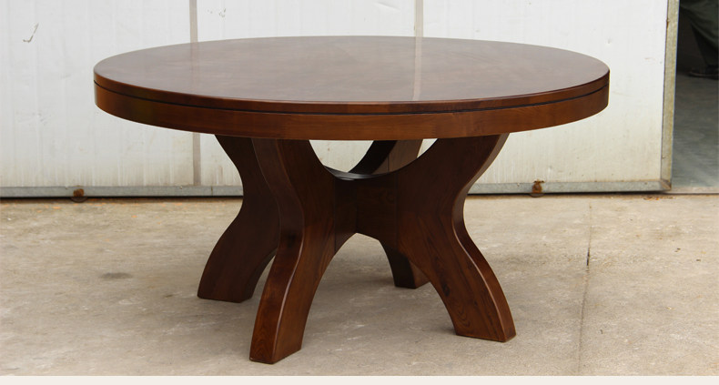 意特尔俄罗斯水曲柳大圆桌实木圆餐桌木质饭店桌子6人餐桌椅组.